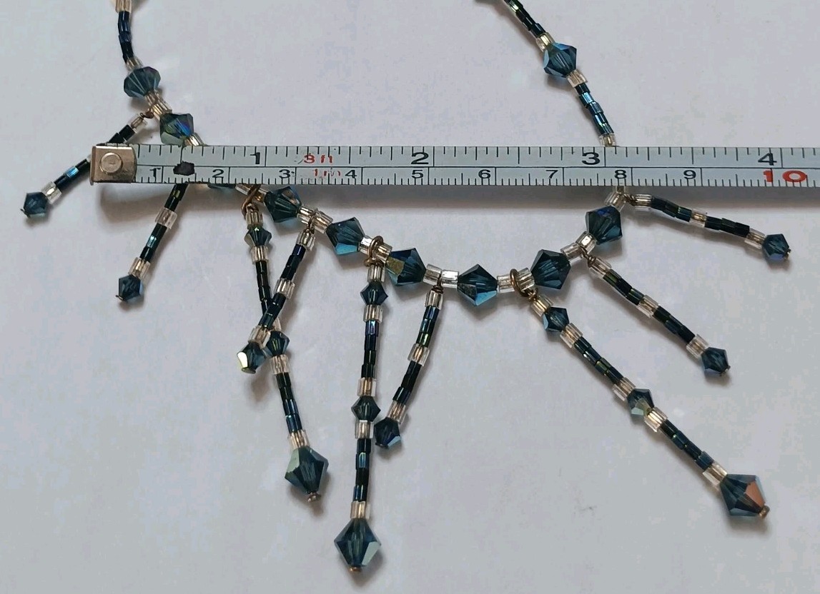 Vintage Handmade 17.5in Sterling Silver Blue Crystal Beaded Necklace 925 Tested