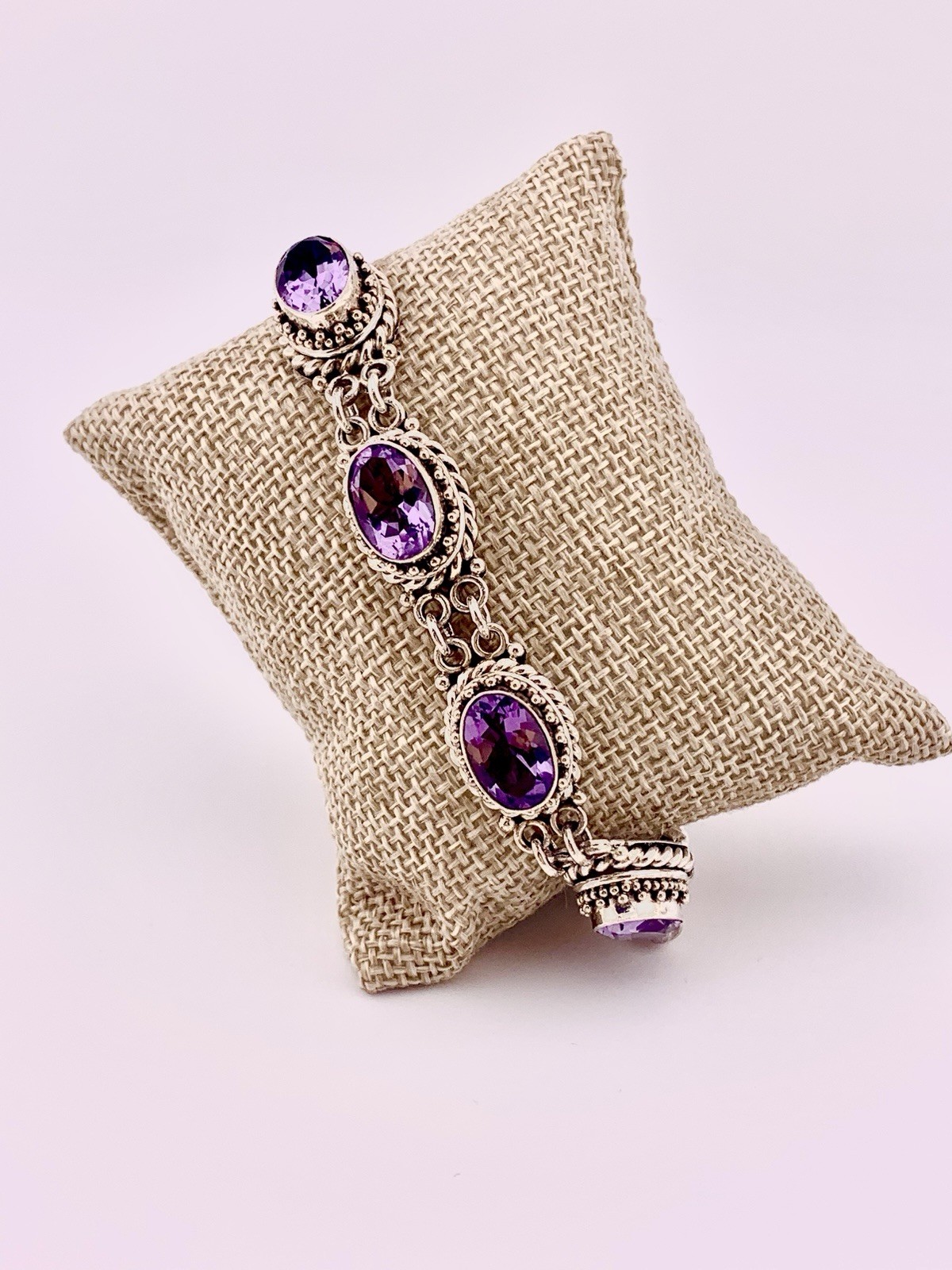 Vintage Sterling Silver Tennis Bracelet Purple Stones 8″
