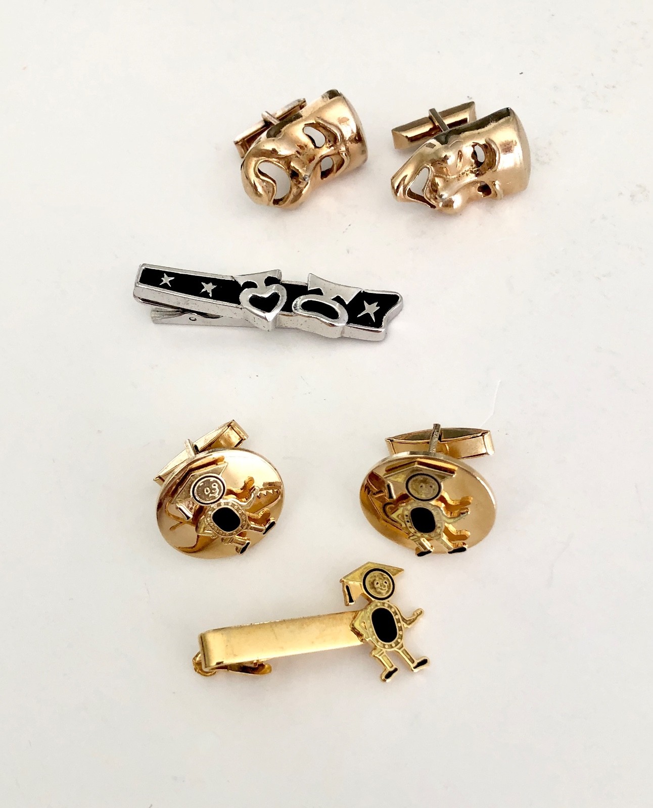 Lot of Vintage Tie Bar Clips Anson Swank Cufflinks Theatre Drama Comedy Tragedy