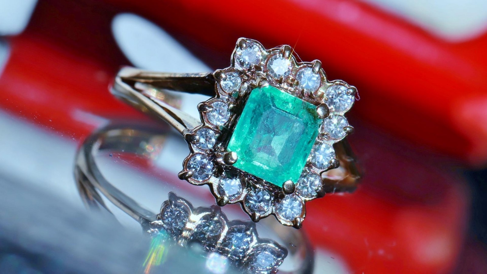 14k rose gold 0.78ct natural diamond sz 4.25 ring emerald vtg treated 2.50g 3823