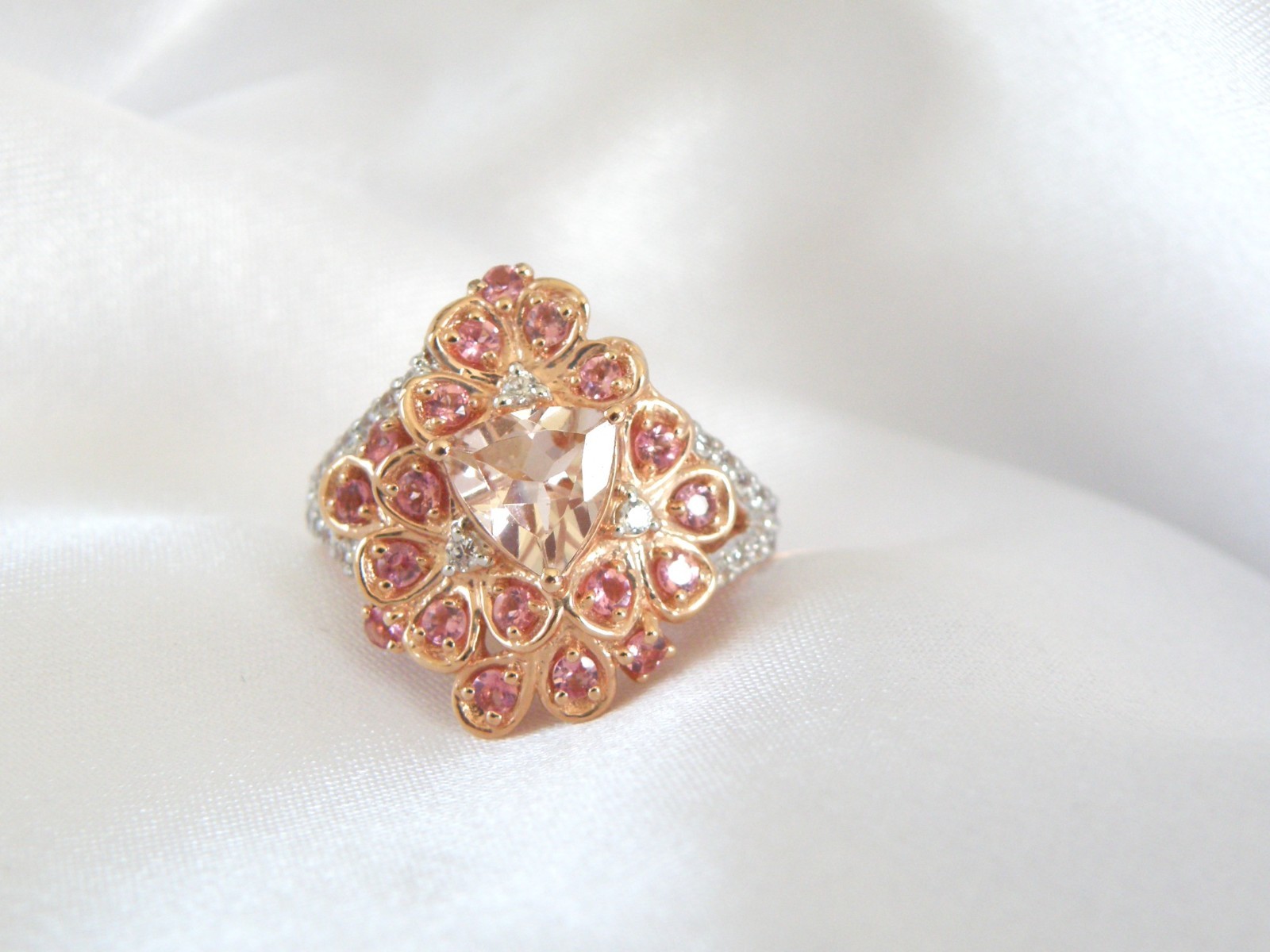 Sterling Silver 925 Rose Gold on Morganite Quartz Antique Style Ring Size 6