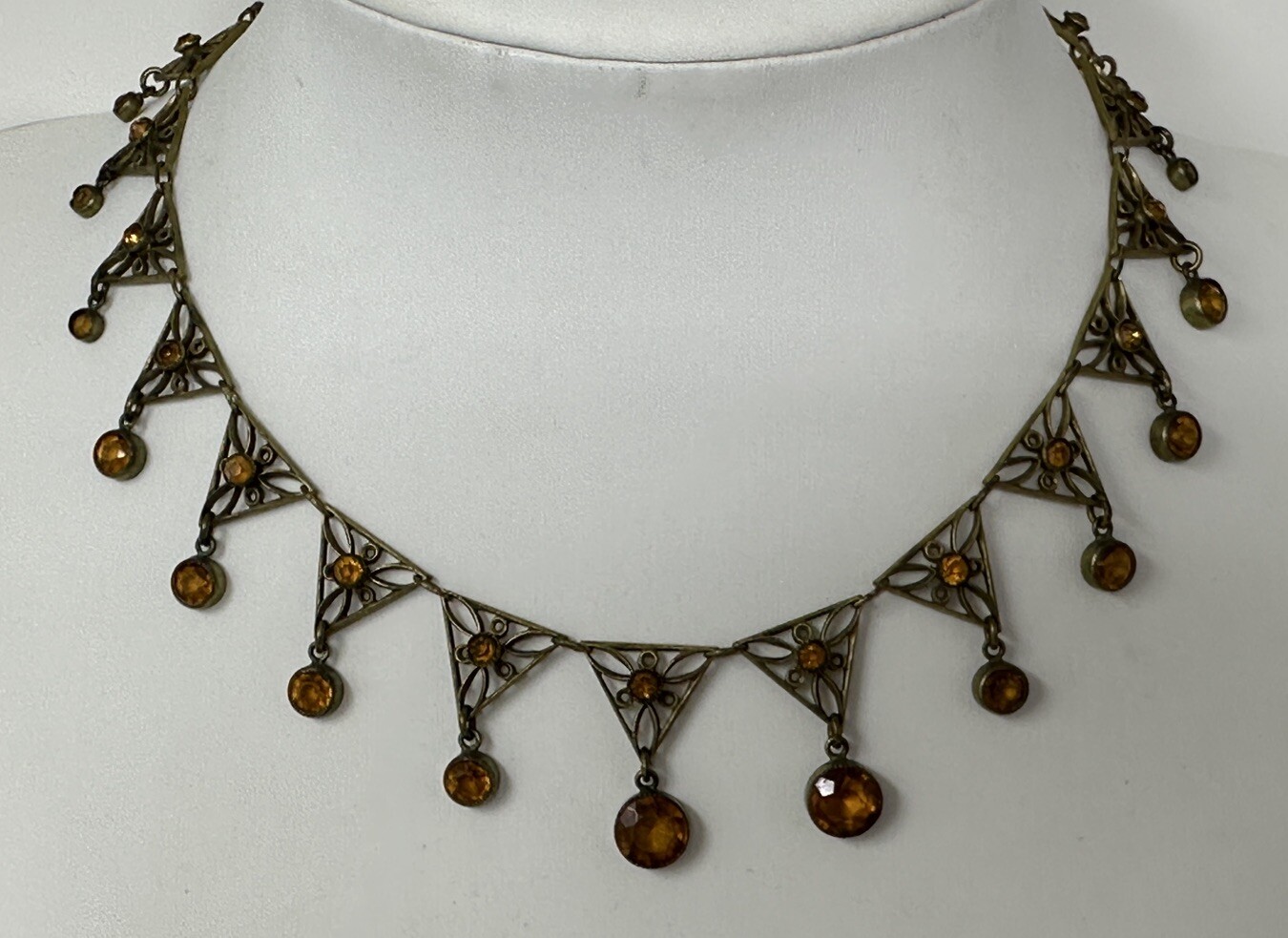 ESTATE VINTAGE ART DECO CZECH GLASS AMBER COLLAR FESTOON DROP NECKLACE