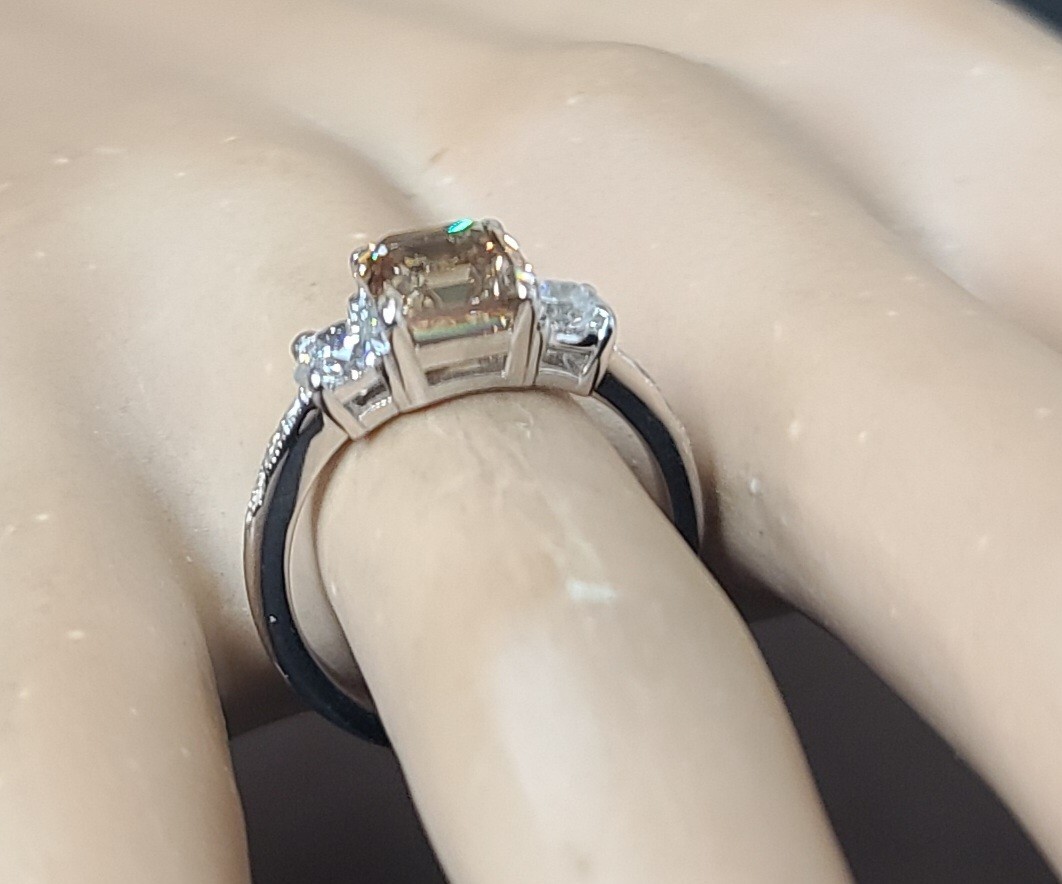 14k White Gold Vintage Engagement Ring 2.06ct. Champagne Diamond Asscher Cut