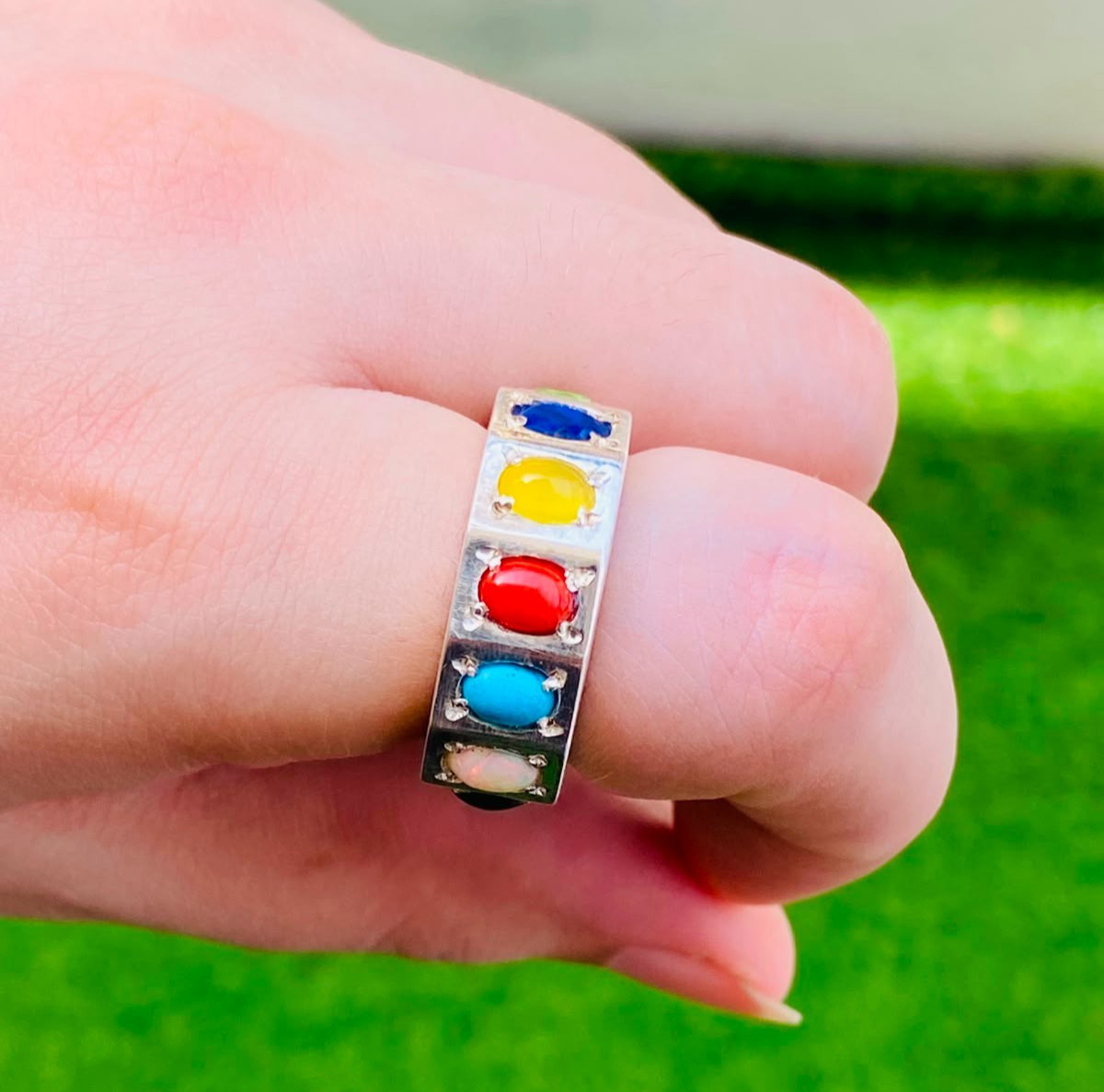 Original Multicolor Ring: Opal, Emerald, Ruby, Agate, Aqua, Peridot, Feroza