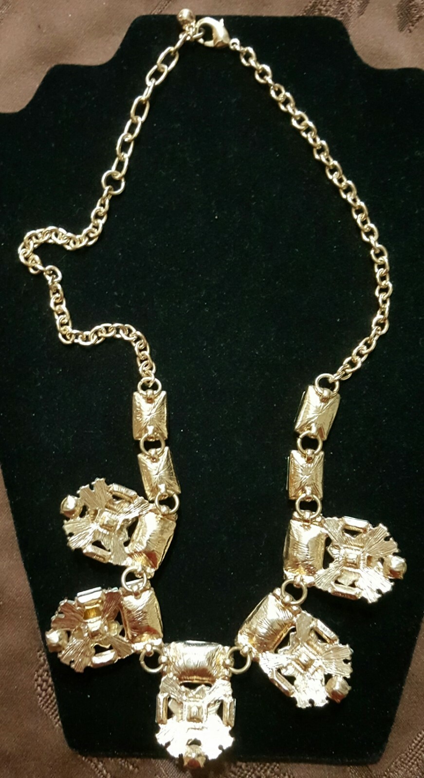 Vintage Clear Rhinestone & Pastel multi color stone Statement Necklace Gold Tone