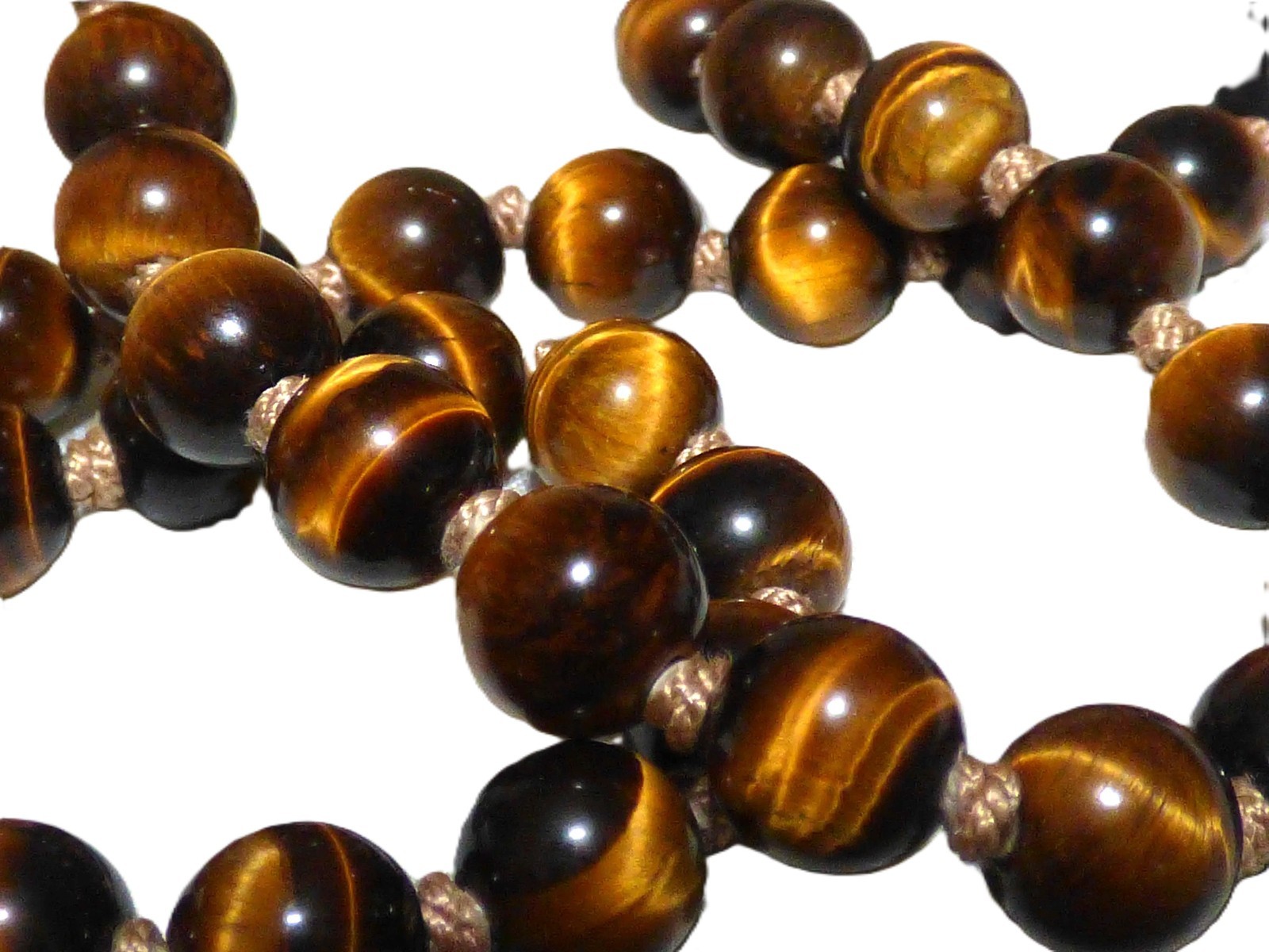 1960s Tiger’s Eye Gemstone Hand knotted GOLD VERMEIL on SILVER clasp Necklace