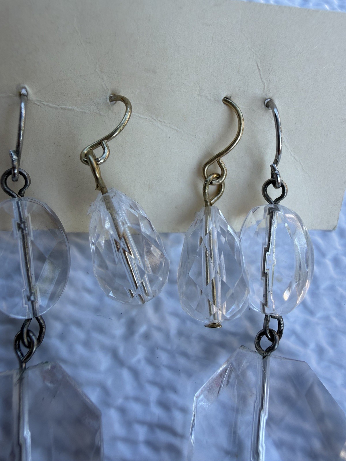 Vintage Lucite Dangle Earrings Lot Geometric Clear Faceted Retro Boho