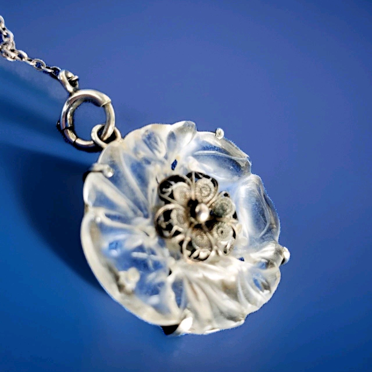 ORIGINAL Deco Guilloche Enamel STERLING SILVER 925 Necklace Antique Chain 24″ IN