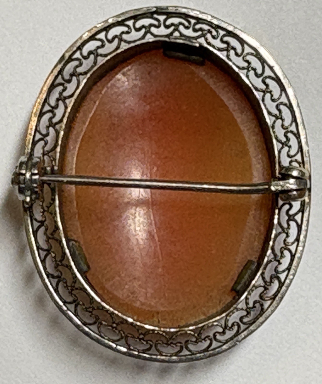 Vintage Cameo Carved Shell Portrait Of Lady Silver Filigree Brooch