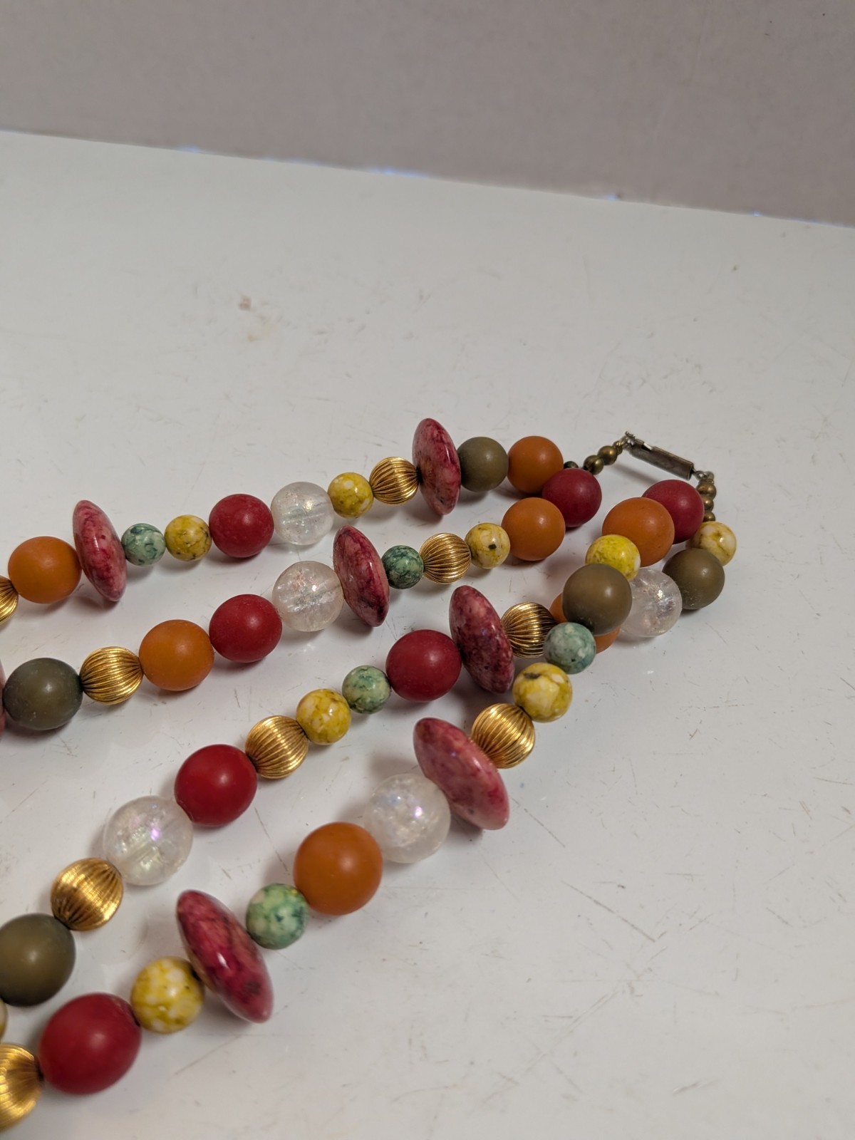 Vtg Fruit Salad Art Glass Fruit Dangle Charm Style Necklace Bananas Apple Grapes