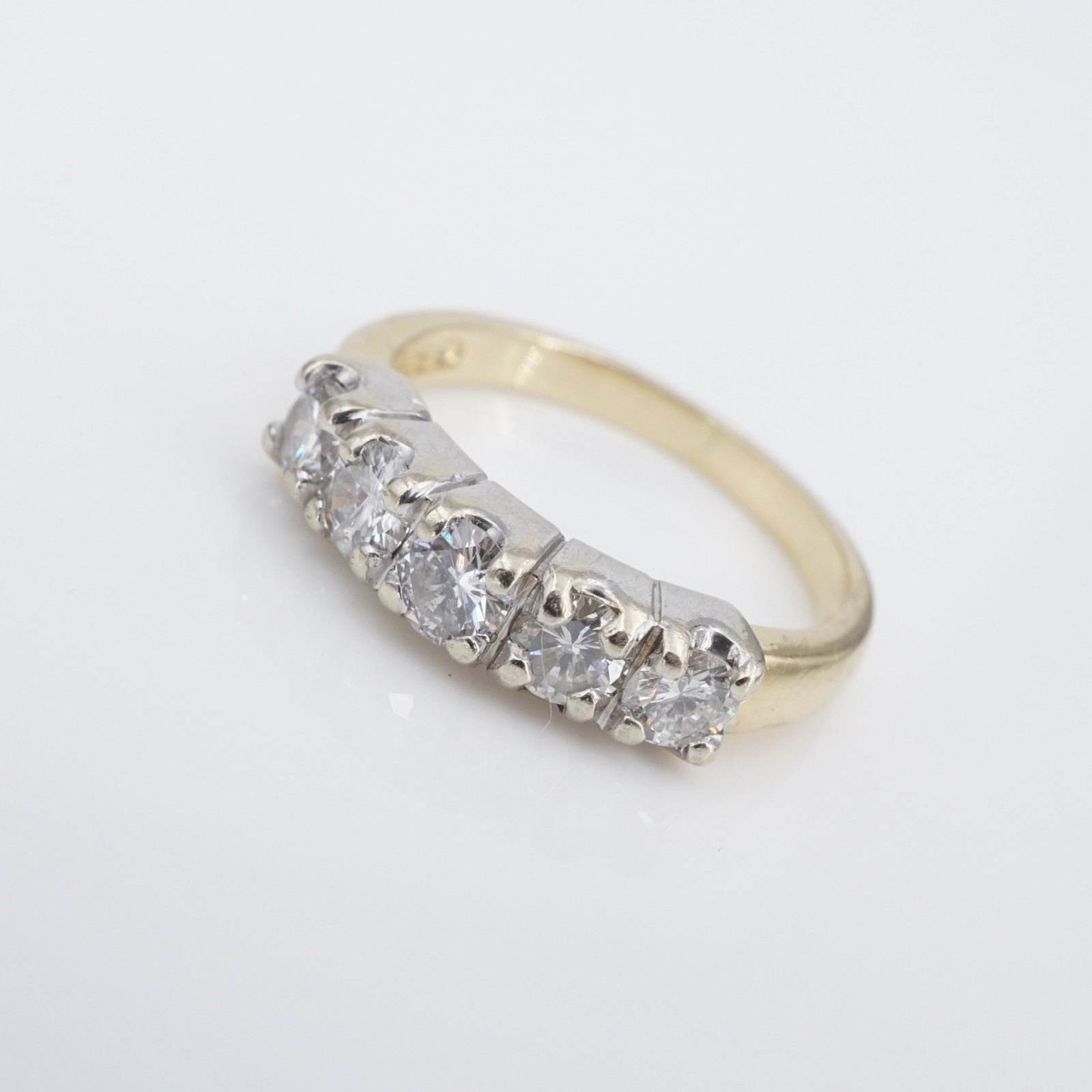14k 5 Stone Diamond Ring Stacker Band 1 ctw 2-Tone Size 5.5 Vintage RG5006