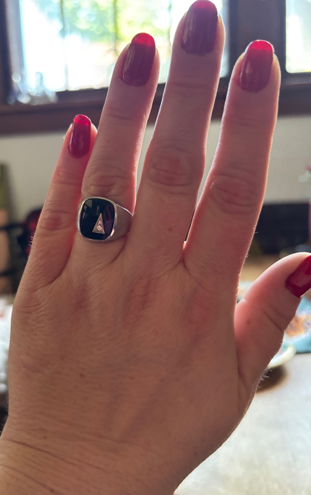 VARGAS 925 Sterling Silver Antique Real Black Onyx & Rhinestone Ring Size 9.25