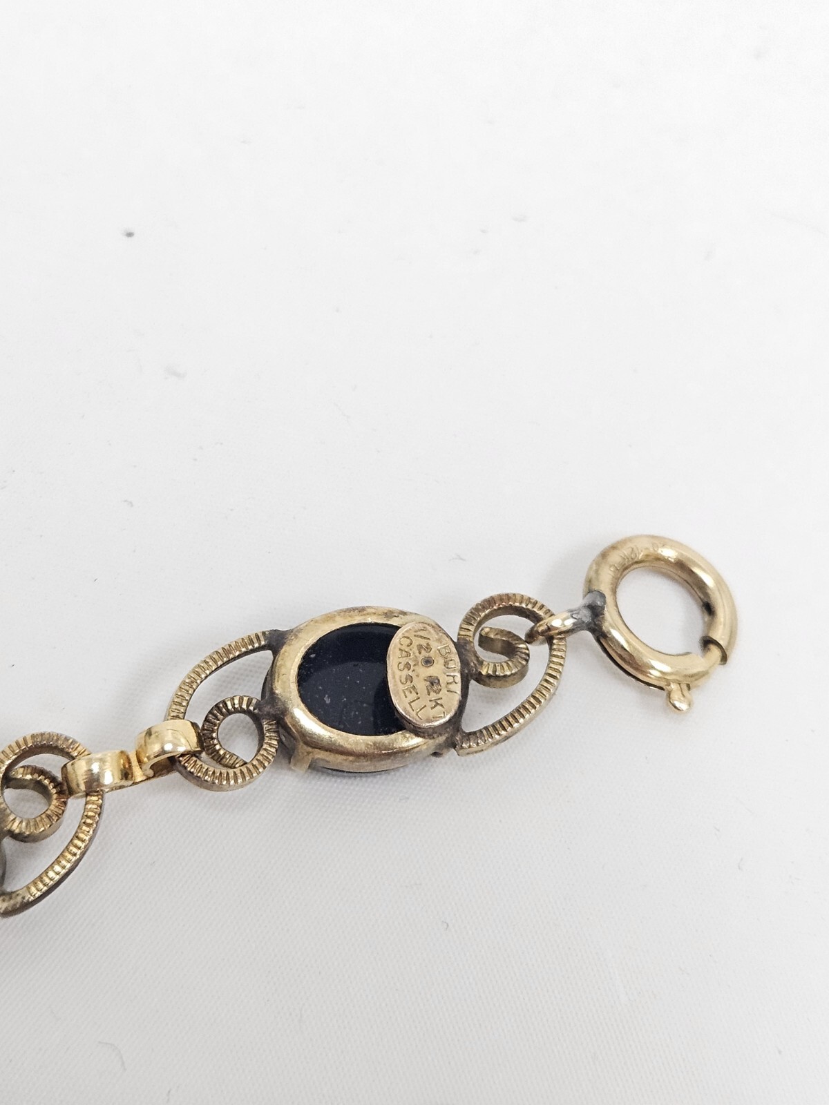 Vintage 12K Gold Filled Brooch/Pin & Bracelet Set Burt Cassell Onyx Stones