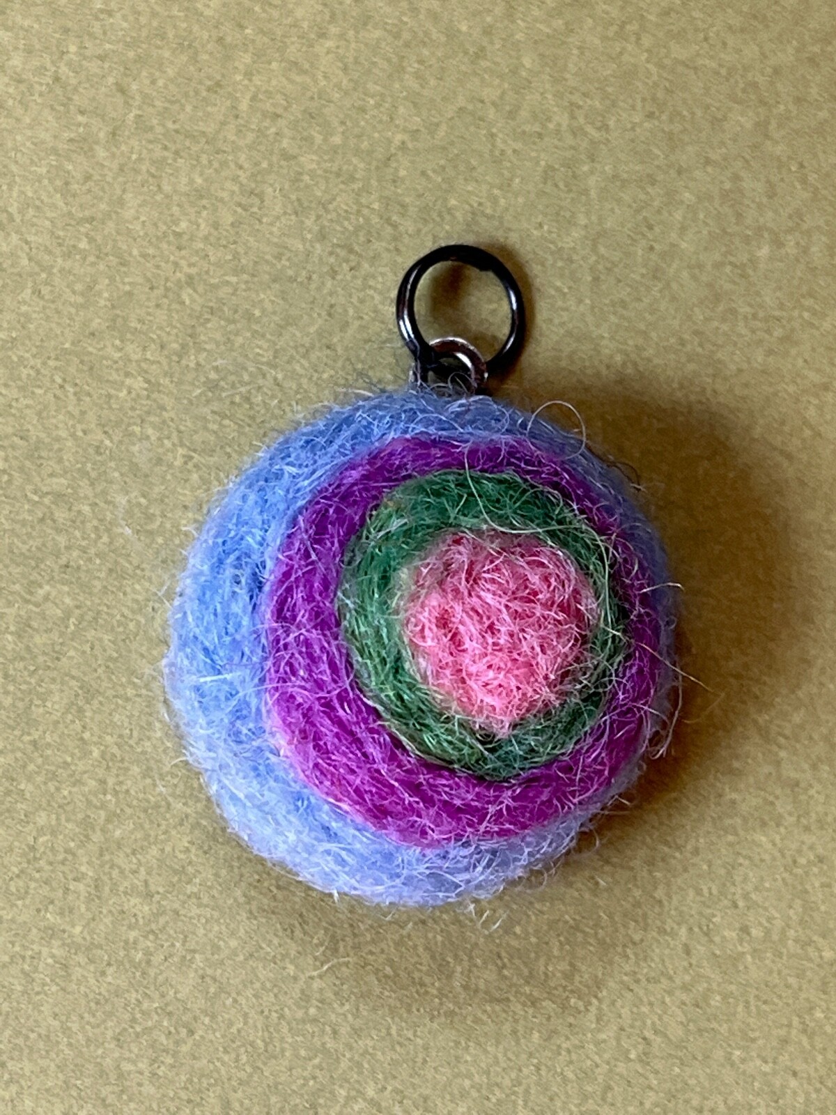 Handmade Small Periwinkle Purple Green & Pink Swirl Felted Wool Swirl Round Pend