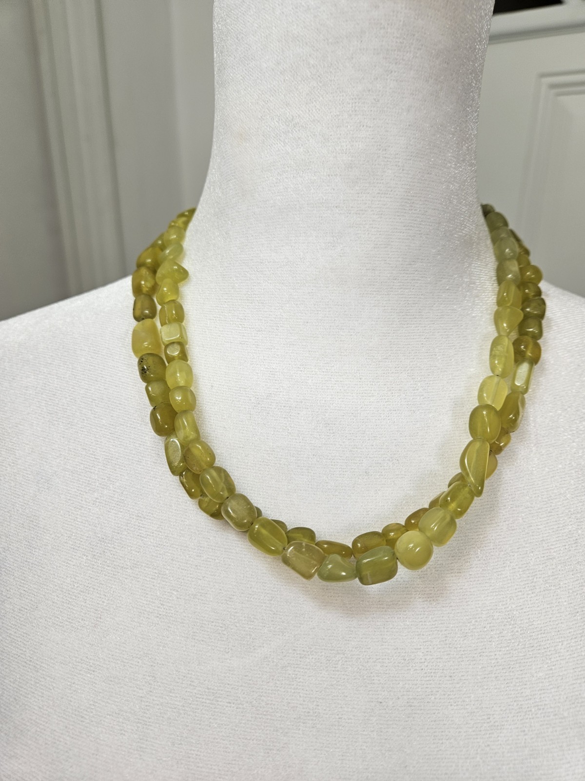 Vintage Double Strand Necklace 18 Inch Greenish Yellow Color