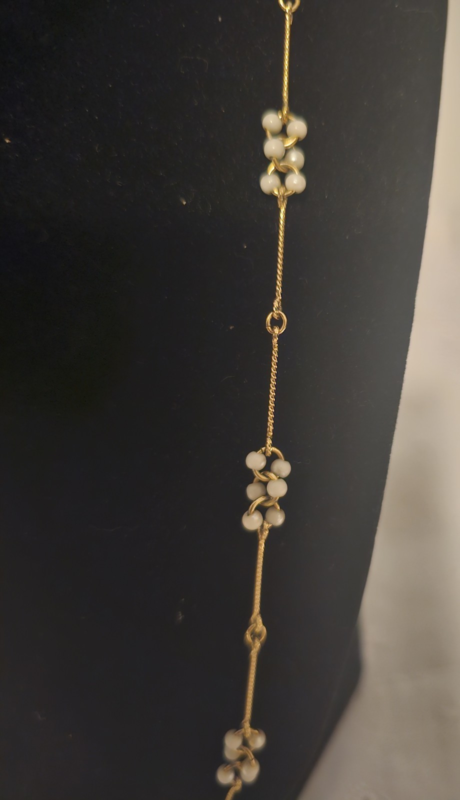 Avon Gold Tone Faux Pearl Cluster Station Necklace 24 Inch Yellow Gold Plated
