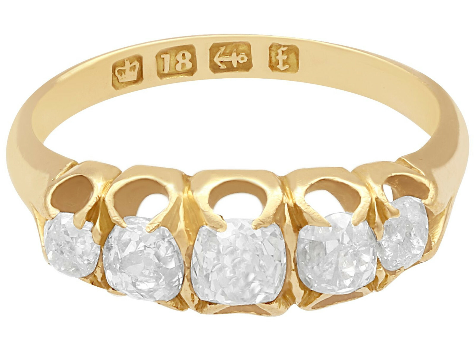 Antique Victorian 0.78Ct Diamond & 18k Yellow Gold Five Stone Ring – Size 5.125