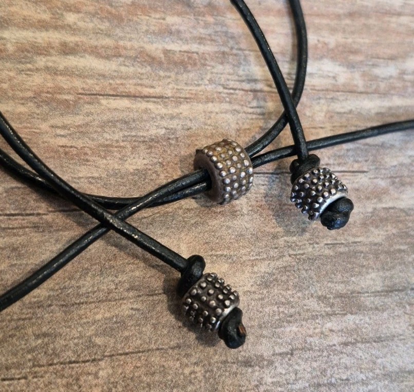 Vintage Eclectic Charm Bead Adjustable Length Leather Cord Necklace