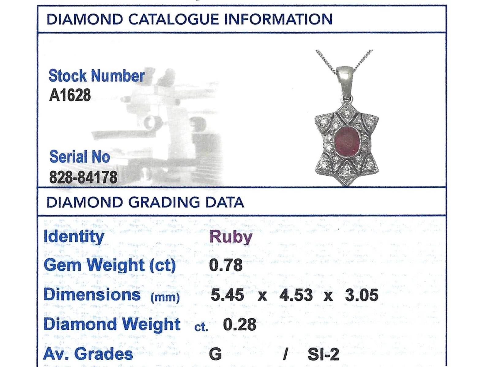 0.78 Ct Ruby & 0.28 Ct Diamond 18k White Gold Pendant Circa 2000
