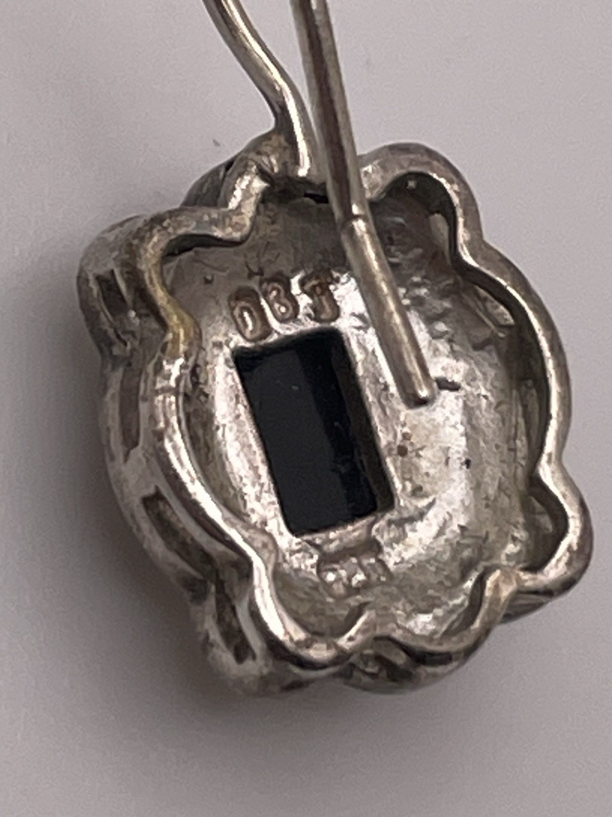 Vintage Sterling Silver 925 Onyx Marcasite Hook Earrings Dee Berkley DBJ 7/8”