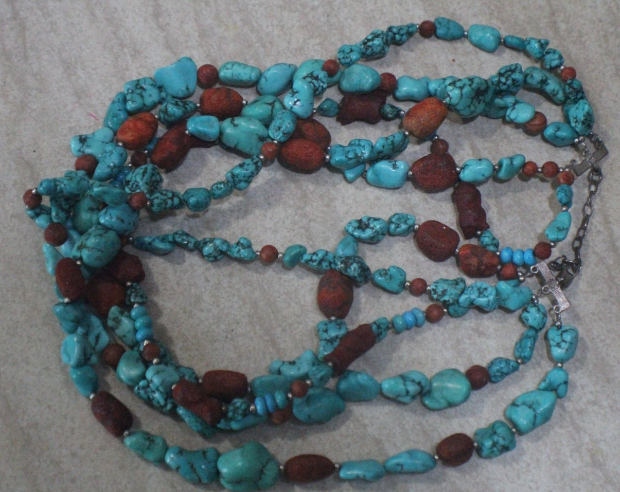 7 Different S silver and Turquoise Beads Necklaces Lot