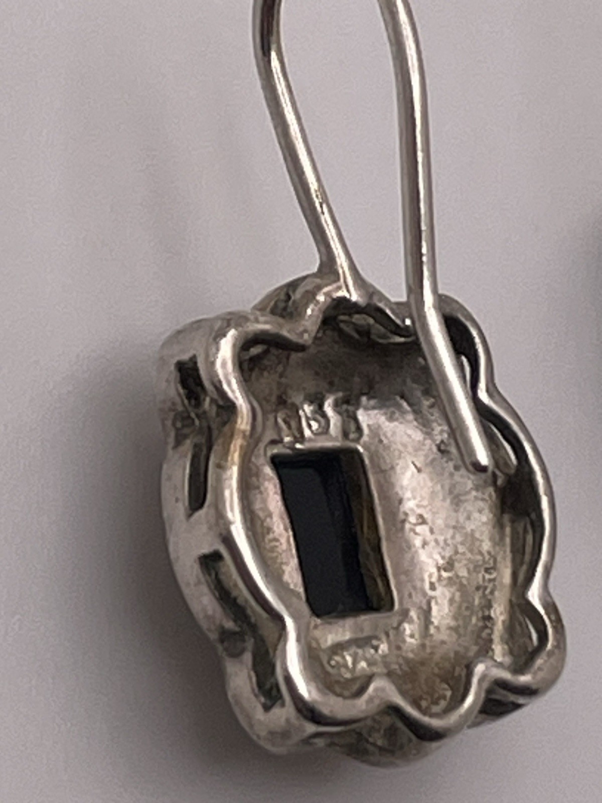 Vintage Sterling Silver 925 Onyx Marcasite Hook Earrings Dee Berkley DBJ 7/8”
