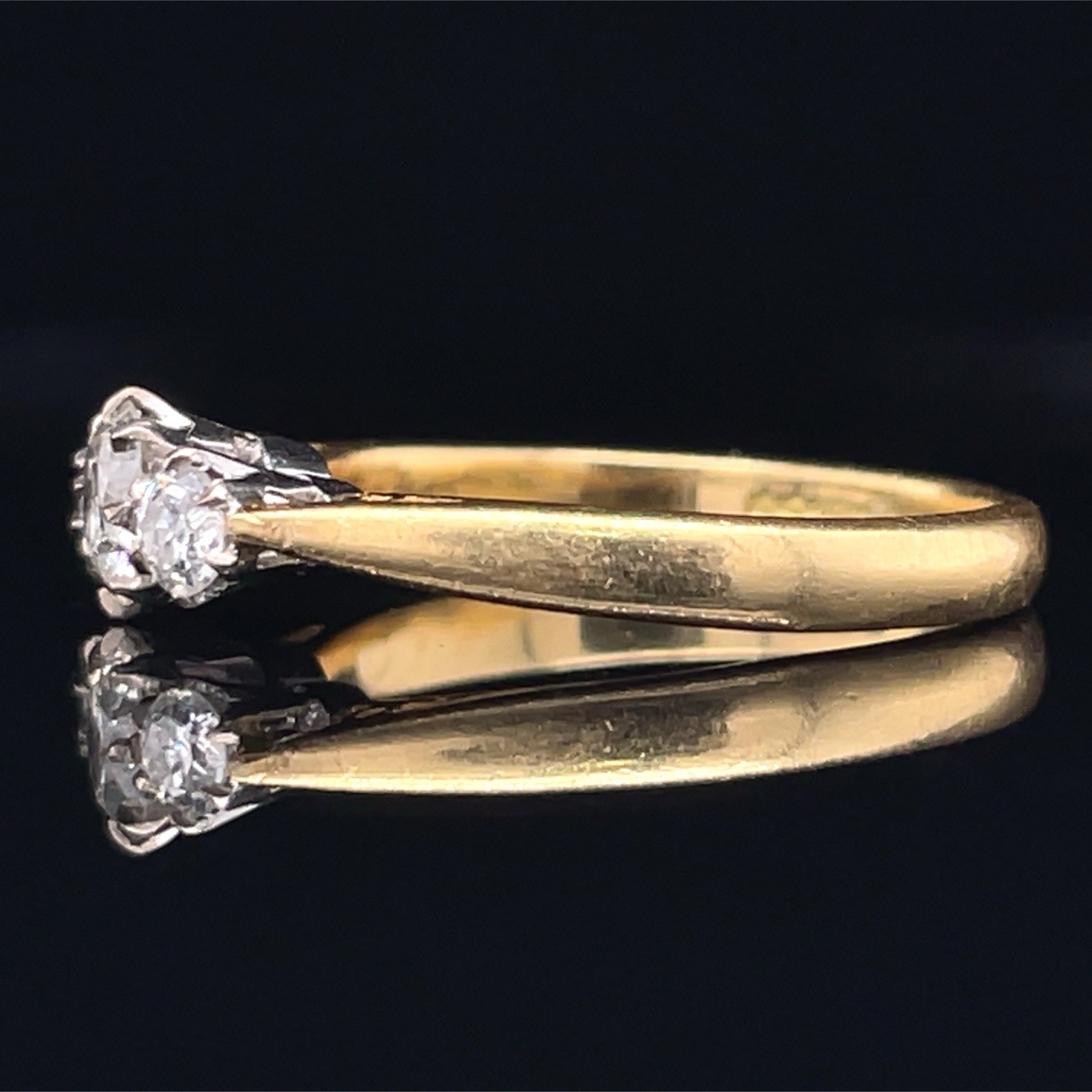 Vintage 3 Stone Old European Cut Diamond Ring 18K Gold English