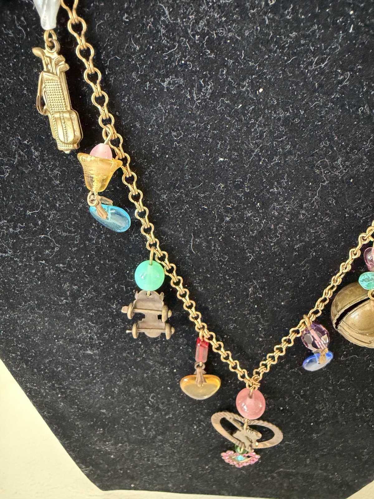 Vtg Glassworks Studio Charm Sports/Bowling Theme Heart 28″ Necklace Unsigned