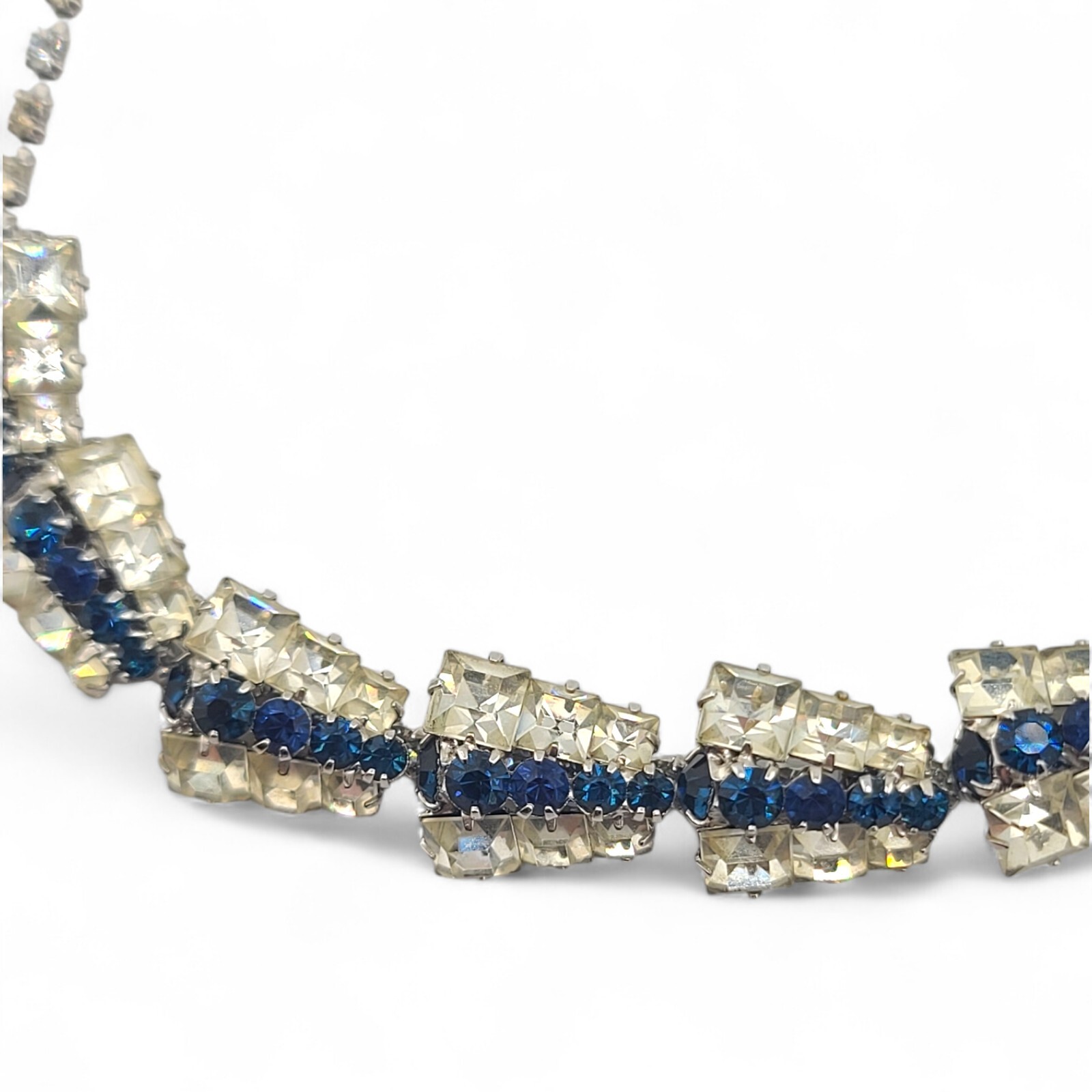 Vintage Sapphire Blue Rhinestone Necklace Earrings Set By Danielle In Org Box Cu