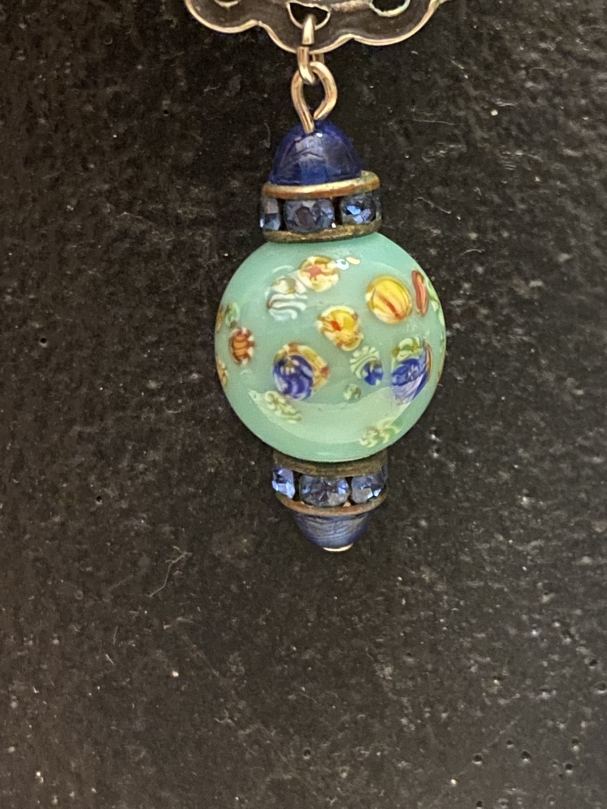 Vintage Asian Themed Colorful Ronde Bosse Enamel Art Glass Rhinestone Earrings
