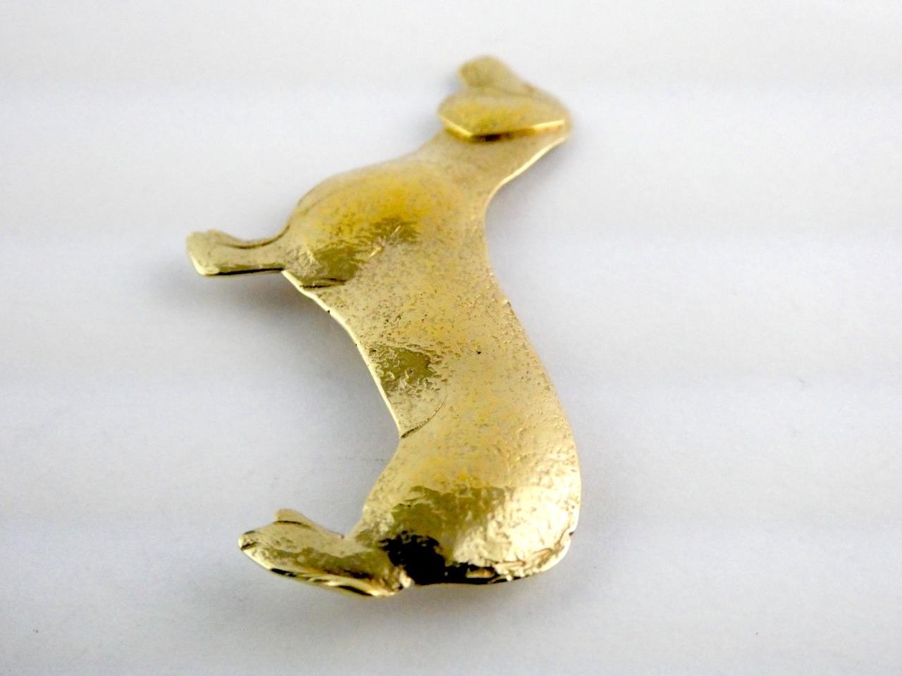 Courtney Peterson Gold Plated Metal Dachshund Dog Pin Brooch 2 3/8 Inches