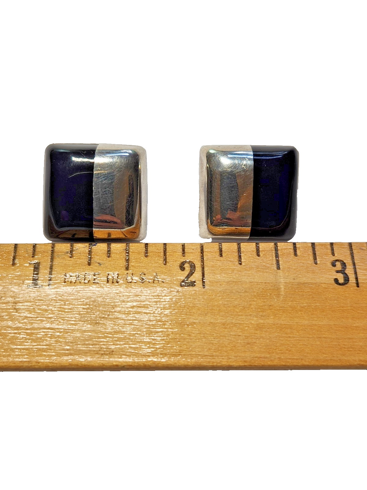 Vintage ATI Mexico 925 Sterling Silver Black Onyx Square Post Earrings VG Cond