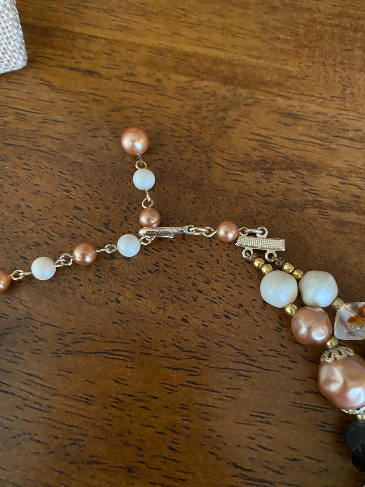 Vintage Japan 2 Strand Necklace Glass & Pearls Black White Brown