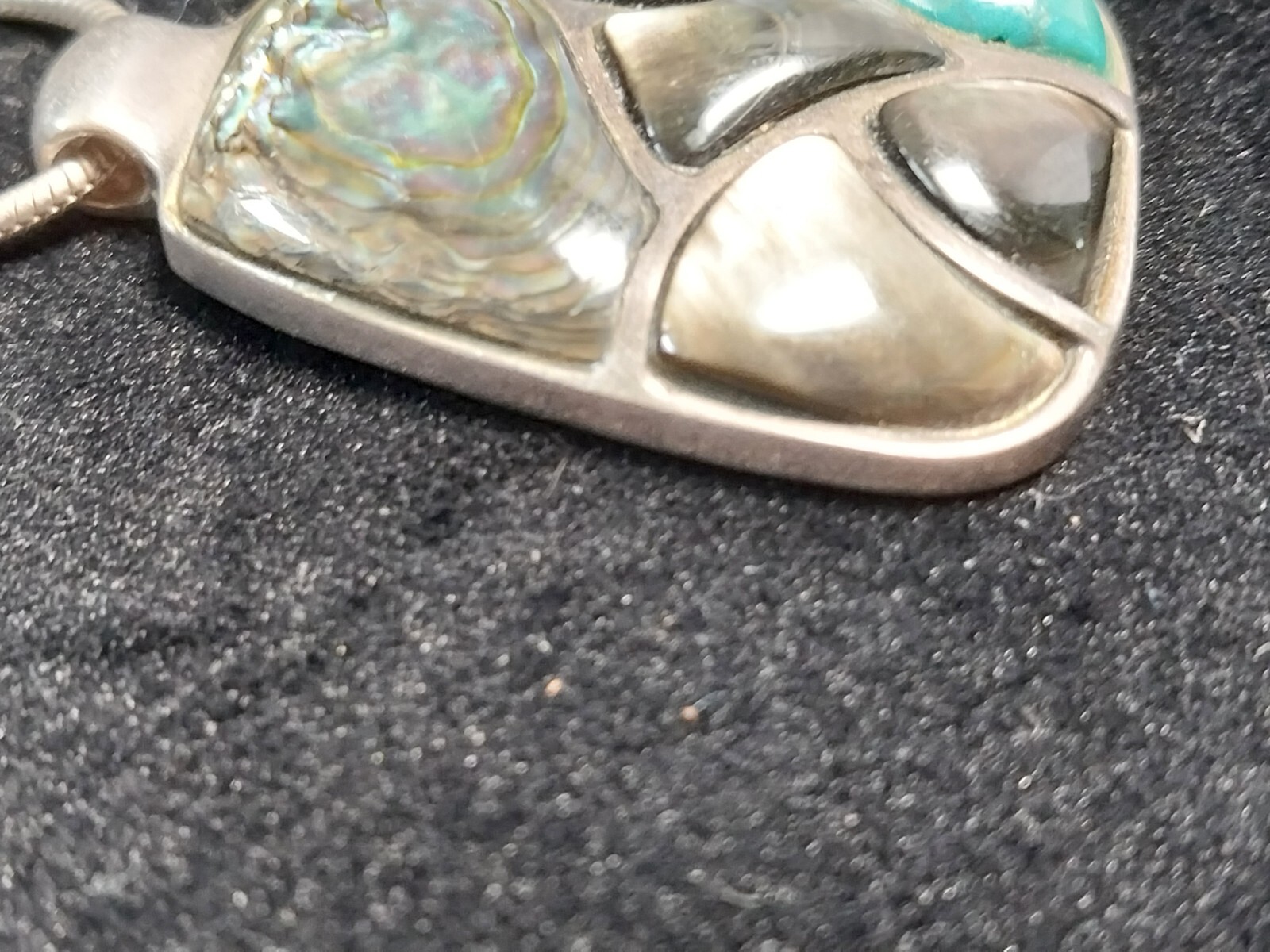 Vintage Abalone Shell Paua & Turquoise Abstract Cluster Pendant & Chain Necklace