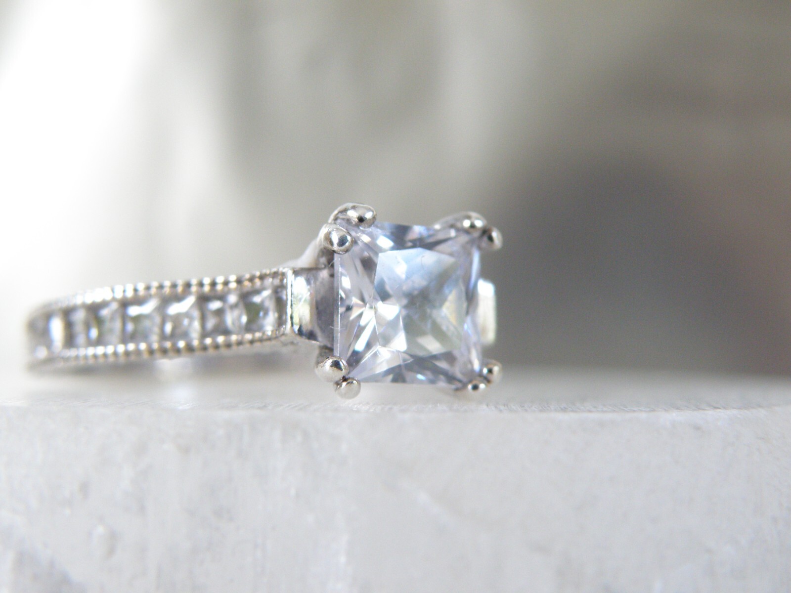 Vintage Style Sterling Silver 925 CZ Heirloom Engagement Band Ring Size 9.5
