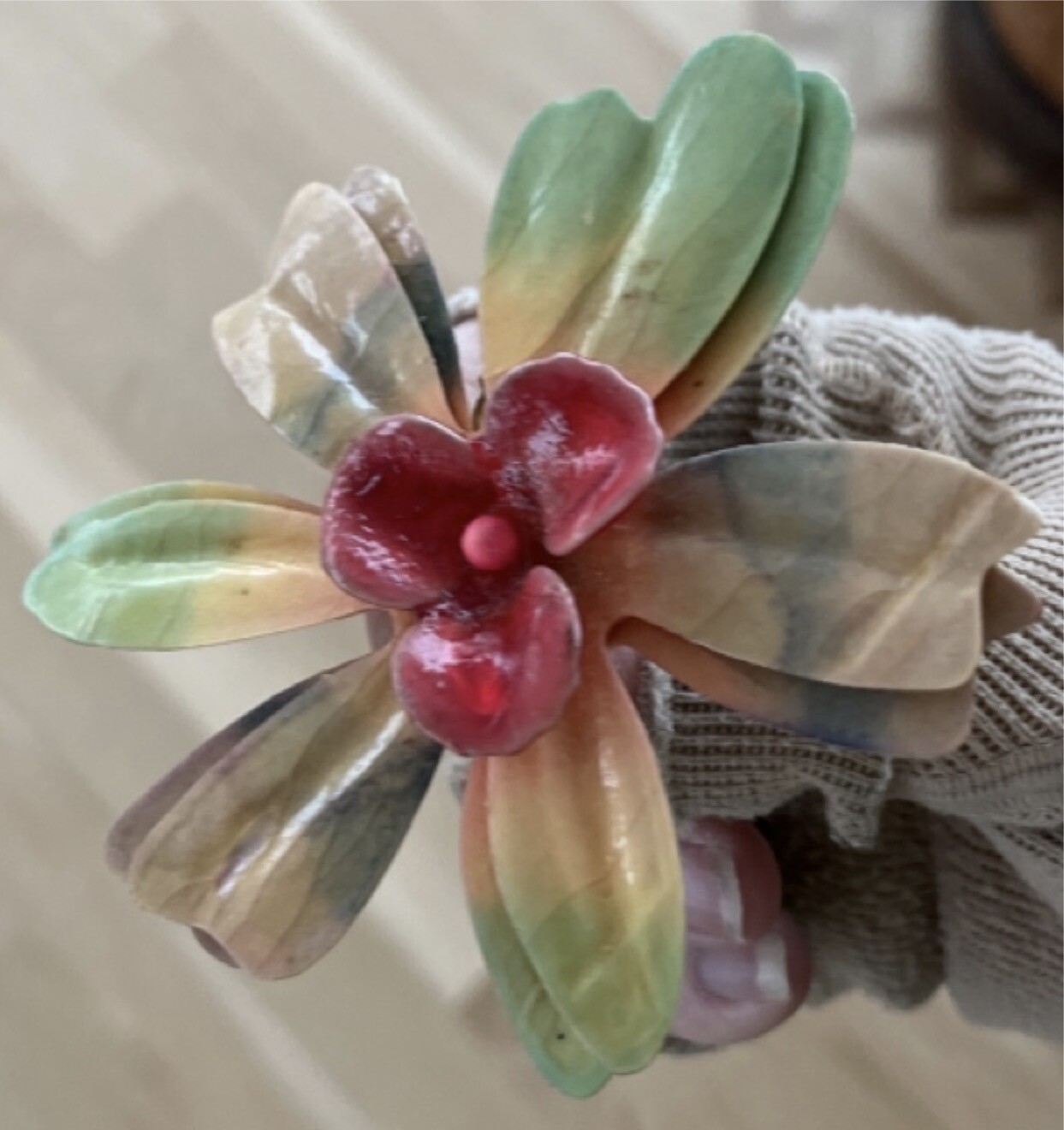 Vintage Large Enamel Flower Pin – lightweight not metal – papier mache? resin?