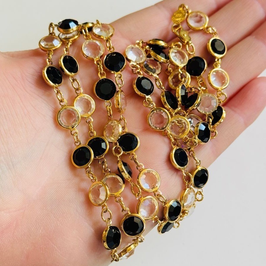 VTG Regal Open Bezel Austrian Crystal USA Necklace gold plated strand High end