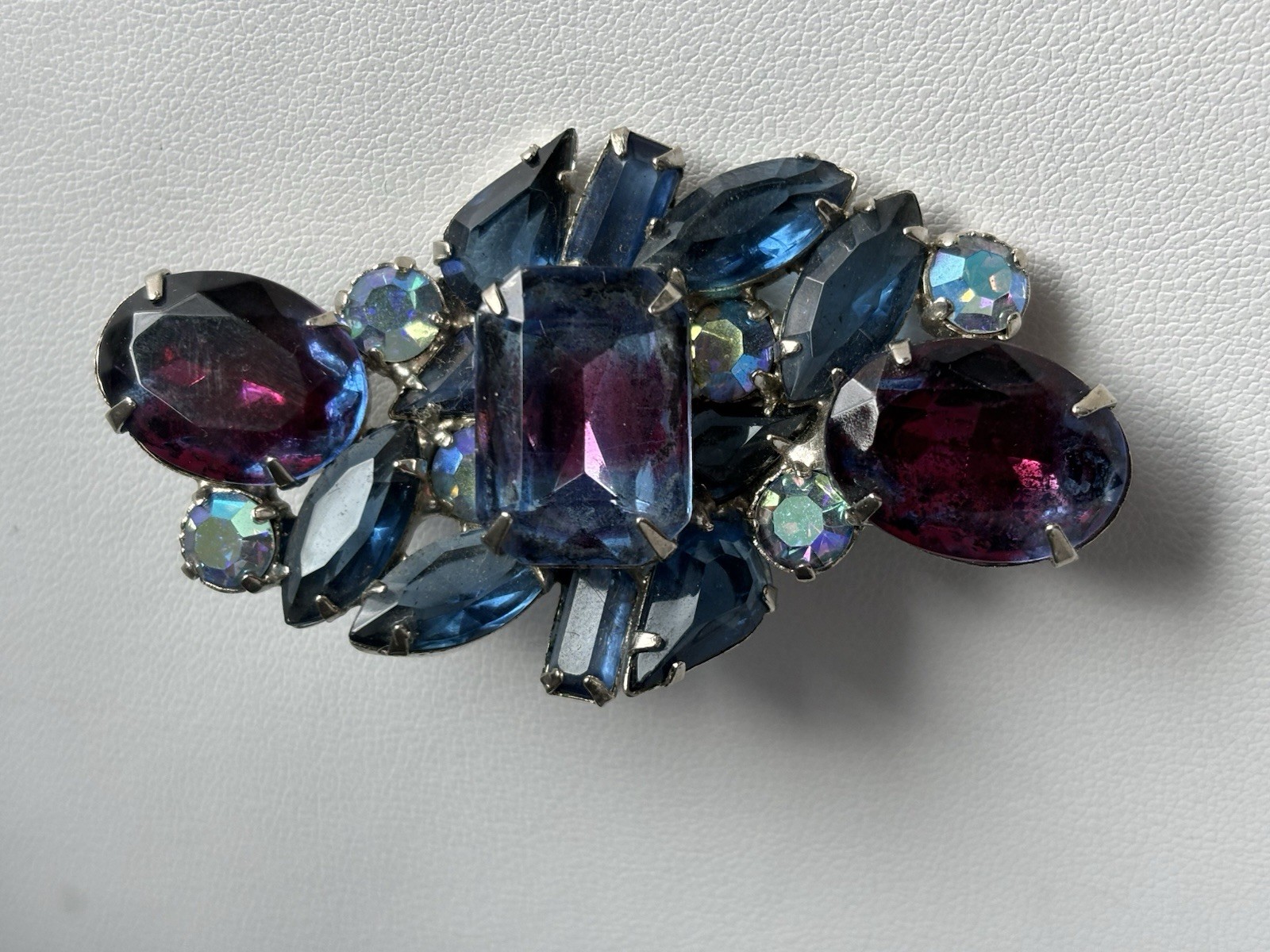 Vintage Violet Purple & Blue Rhinestone Brooch Julianna Style