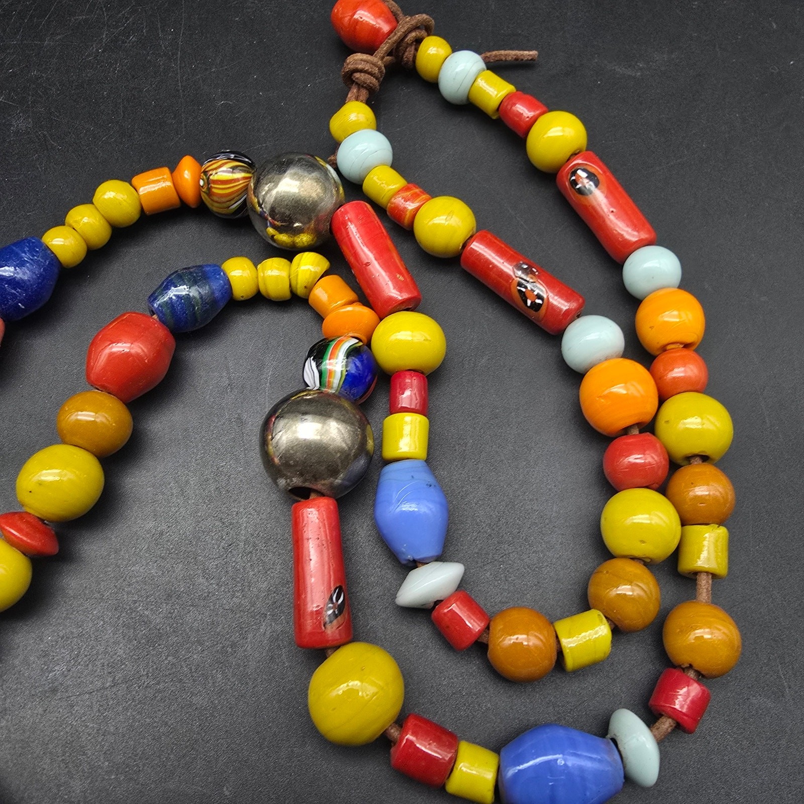 Colorful Glass Ceramic Beaded Necklace with Wood Pendant