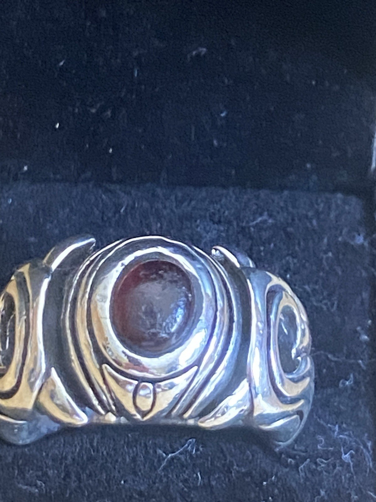 Vintage Heavy Sterling Silver Ring 18 DWT Deep Red Garnet Cabochon Stone