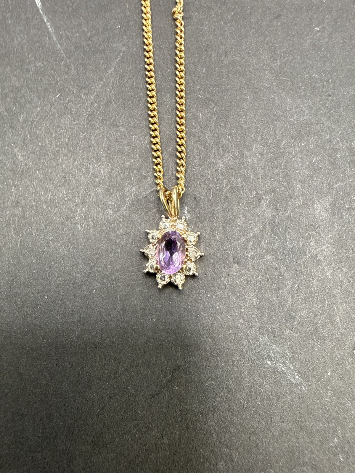 ⭐️Gorgeous Sterling Silver Gold Tone CZ Amethyst Pendant Necklace