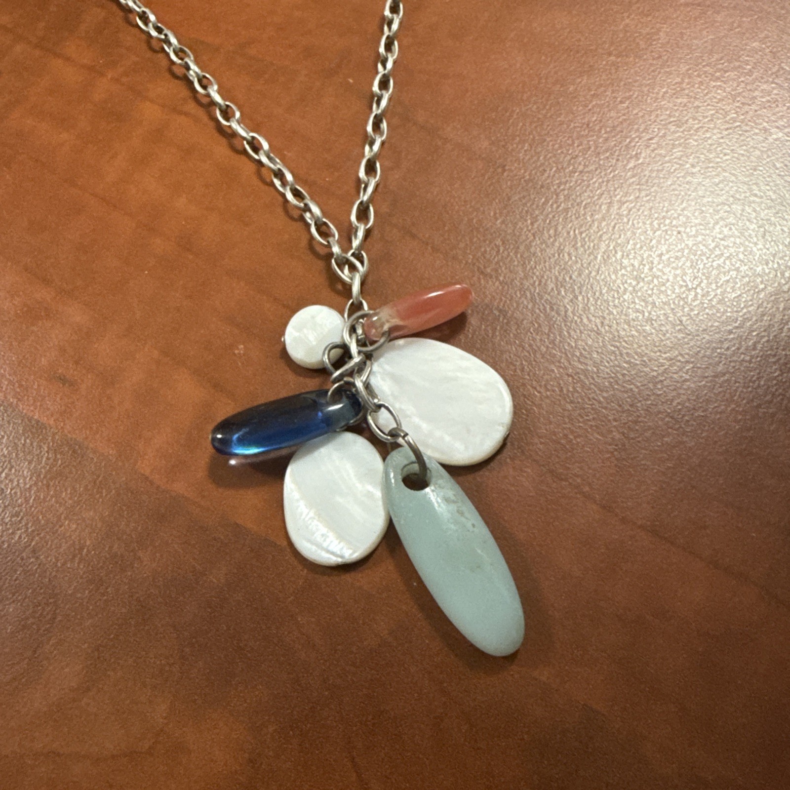 VTG Carolee Silver Tone Cluster Sea glass Shell Stone Fringe Necklace Beach Boho