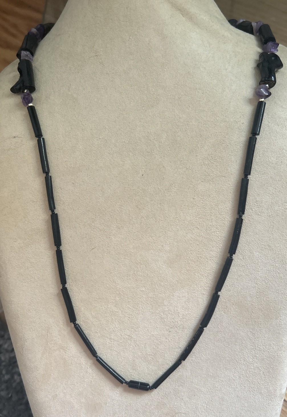 Vintage estate Hawaiian black coral Amythest 28”necklace Genuine & Rare Piece