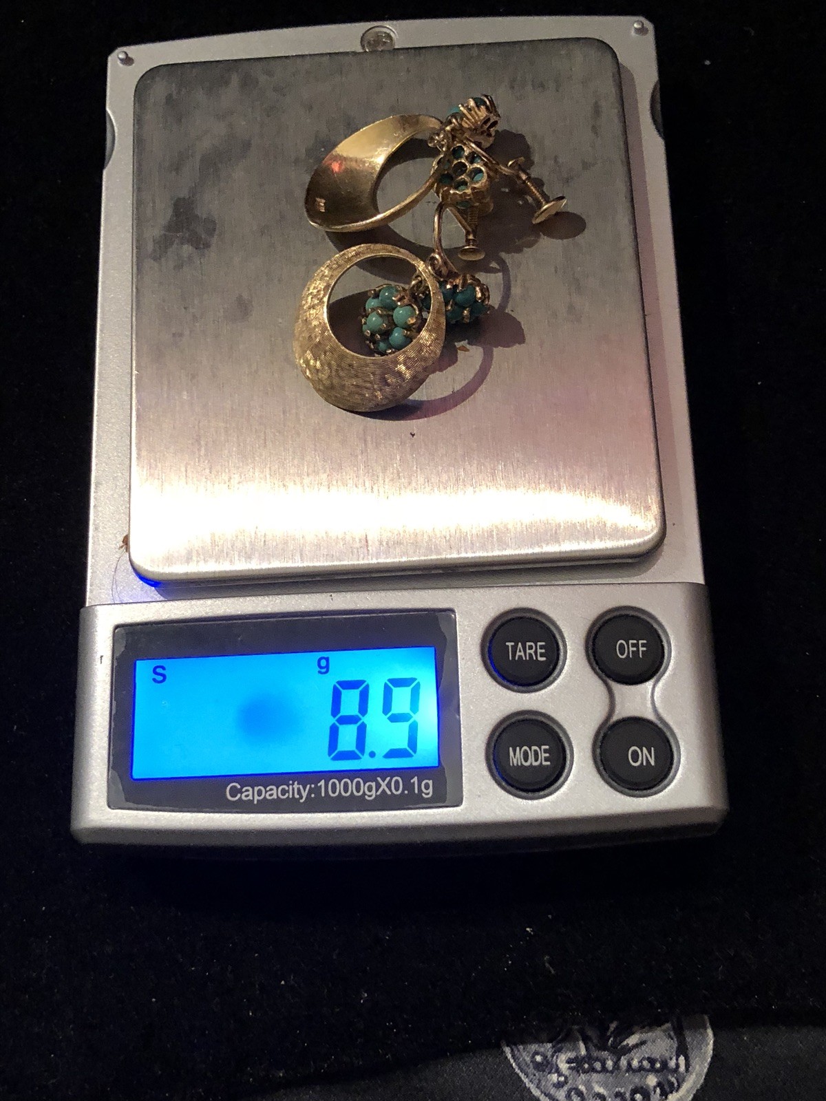Antique C.1920 Art Deco 14k Gold Persian Turquoise Clip On Dangle Earrings