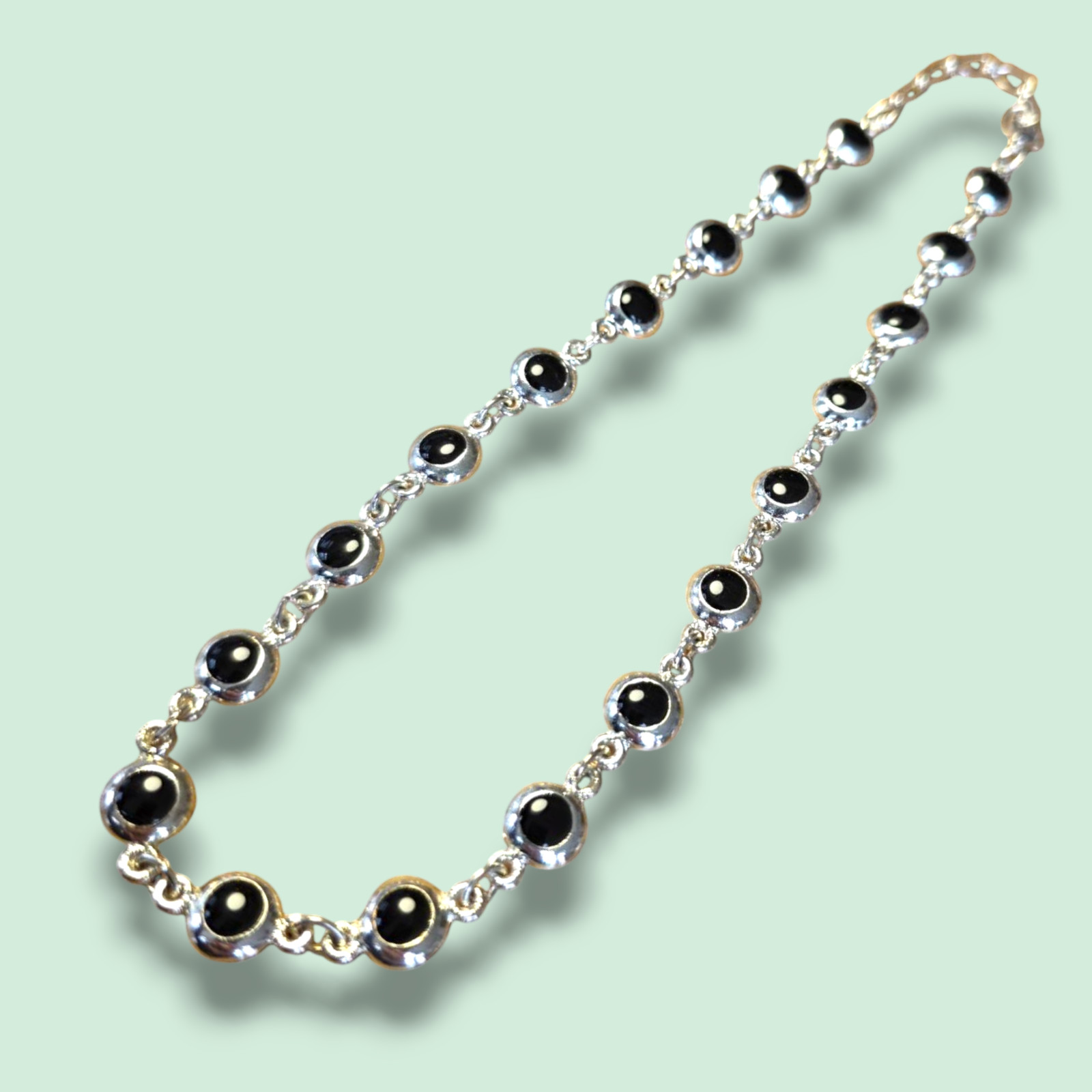 Vintage Silver & Black Adjustable Chain Necklace with Lobster Claw Clasp – UK