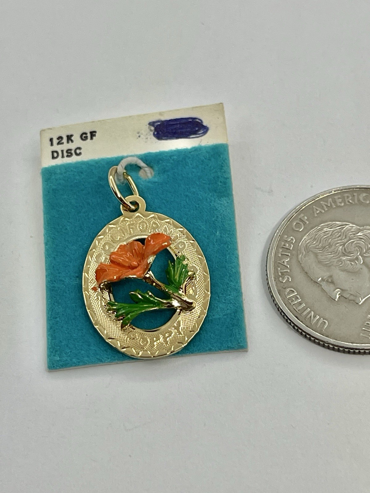Vintage Poppy California State Flower CREA 12kt GF Sterling Charm Pendant MOC