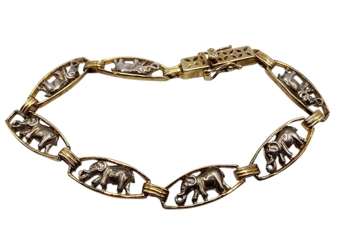 DBJ Vintage 925 Sterling Silver Gold Wash Elephant Bracelet Two Tone Link