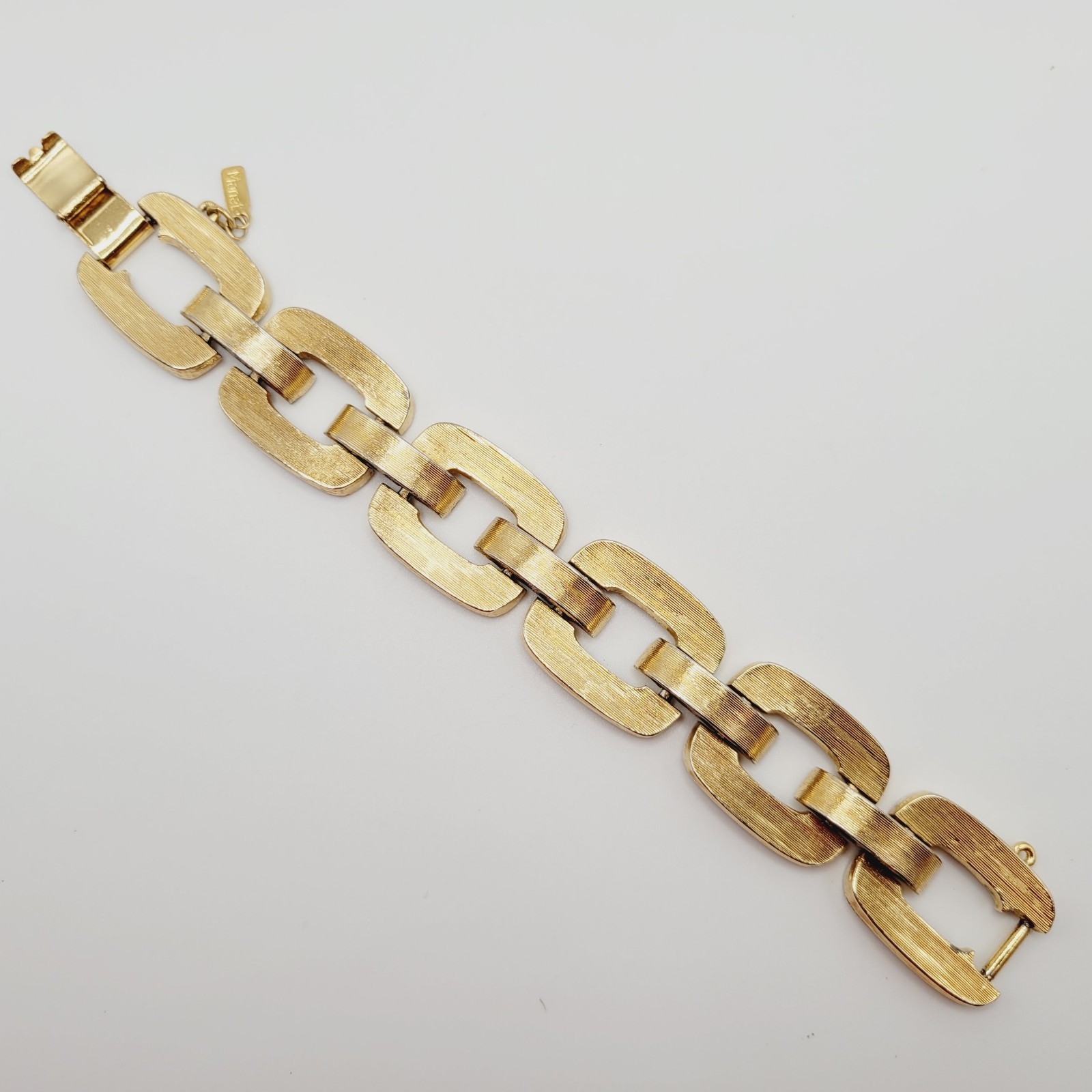 Monet Chunky Square Link Gold Tone Brush Finish Vintage Bracelet No Safety Chain