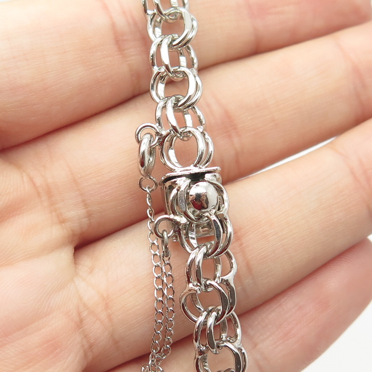 925 Sterling Silver Vintage BEAU Double Rope Link Bracelet 6.5″