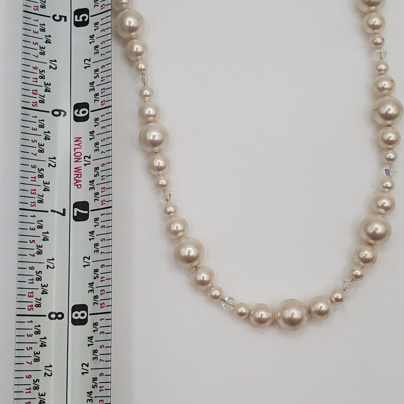 VTG 925 Faux Pearl Bicone Crystal Necklace 18in Sterling Silver 24gtw Estate